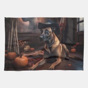 Belgische Malinois Pumpkins Halloween Scary Theedoek
