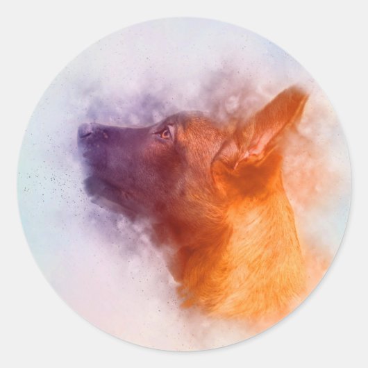 Belgische Malinois Puppy Painting - Mechelaar Ronde Sticker (Voorkant)