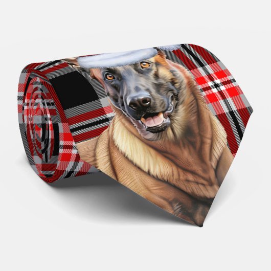 Belgische Malinois Red Plaid Holiday Christmas Stropdas (Opgerold)