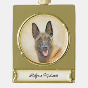 Belgische Malinois Schilderij - Mooie Originele Ho Verguld Banner Ornament