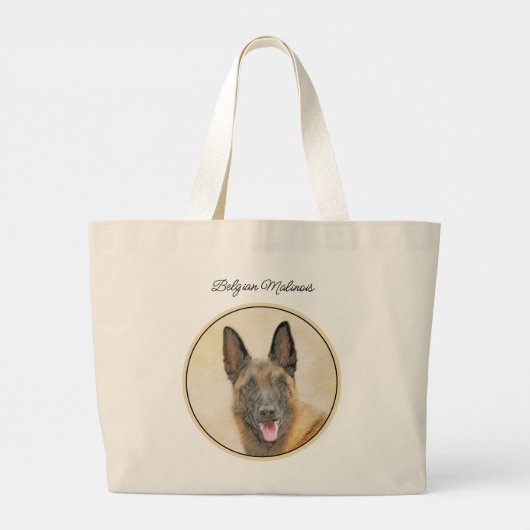 Belgische Malinois Shepherd Mahogany Schilderkunst Grote Tote Bag (Achterkant)