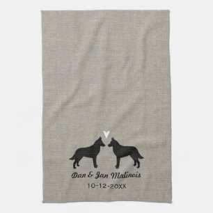 Belgische Malinois Silhouetten met Hart Theedoek
