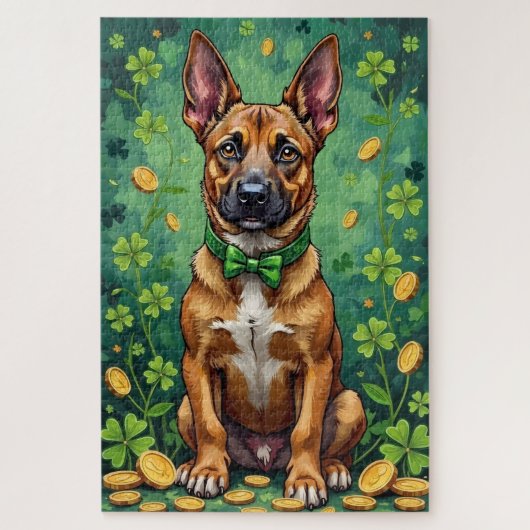 Belgische Malinois St. Patrick's Day Gelukszoeker Legpuzzel (Verticaal)
