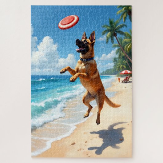 Belgische Malinois strand actiescène Legpuzzel (Verticaal)