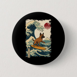 Belgische Malinois Surft op Japanse Kanagawa-golf Ronde Button 5,7 Cm
