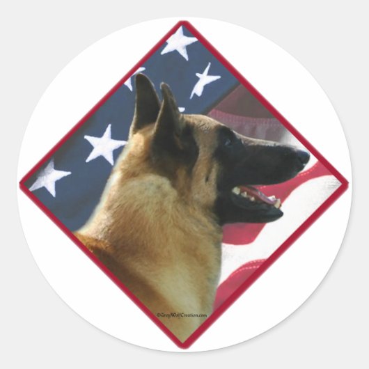 Belgische Malinois Vlag; Malinois 4 juli, USA Ronde Sticker (Voorkant)