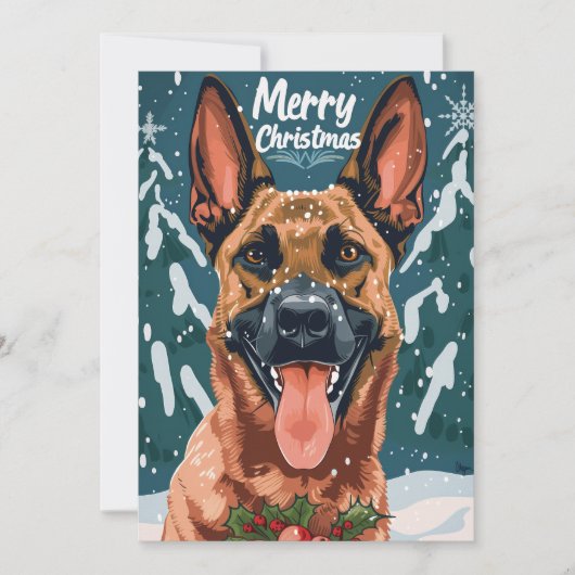 Belgische Malinois Vrolijk Kerstfeest Feestdagenkaart (Voorkant)