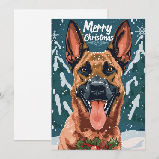 Belgische Malinois Vrolijk Kerstfeest Feestdagenkaart (Voorkant / Achterkant)