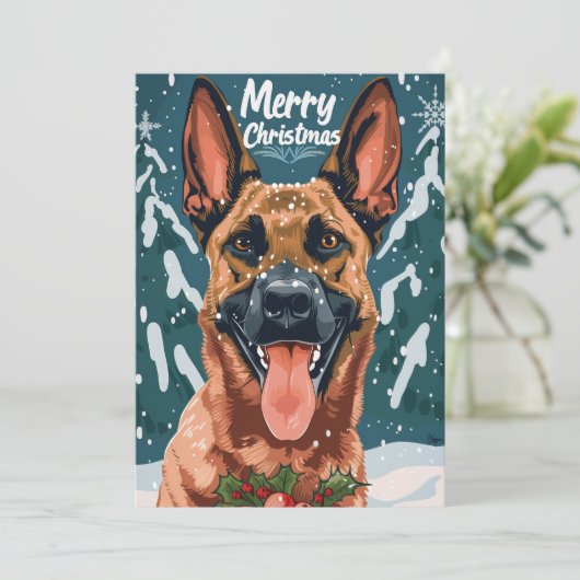 Belgische Malinois Vrolijk Kerstfeest Feestdagenkaart (Staand voorkant)