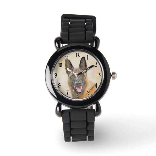 Belgische Malinoisschildering - Kute Original Dog  Horloge (Voorkant)