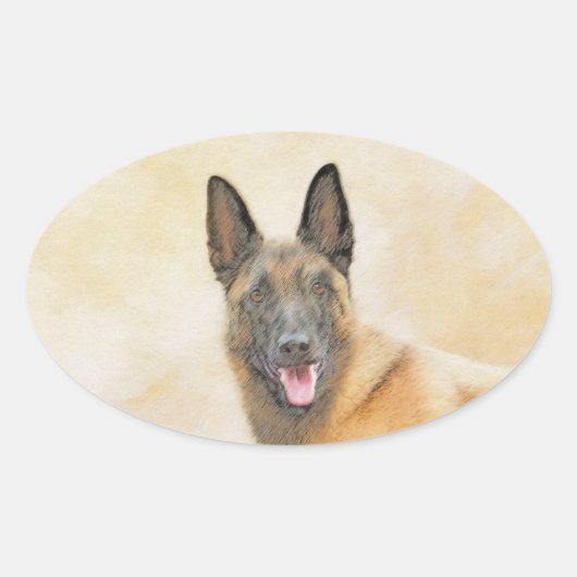 Belgische Malinoisschildering - Kute Original Dog  Ovale Sticker (Voorkant)