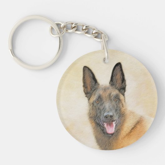Belgische Malinoisschildering - Kute Original Dog Sleutelhanger (Voorkant)