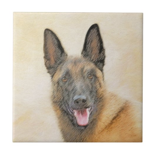 Belgische Malinoisschildering - Kute Original Dog  Tegeltje (Voorkant)