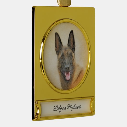 Belgische Malinoisschildering - Kute Original Dog  Verguld Banner Ornament (Rechts)