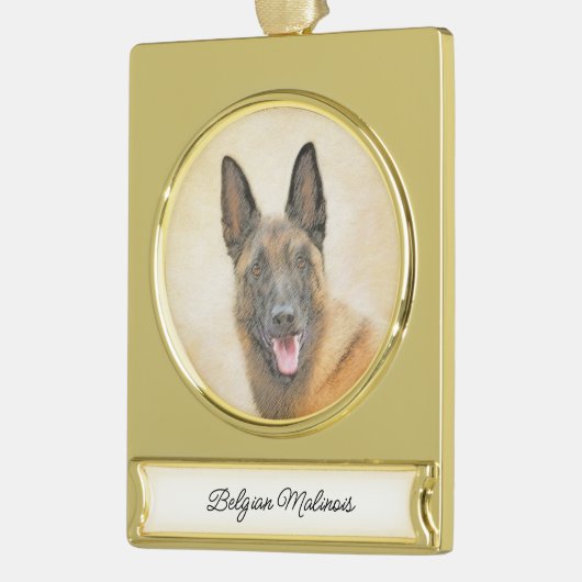 Belgische Malinoisschildering - Kute Original Dog  Verguld Banner Ornament (Links)