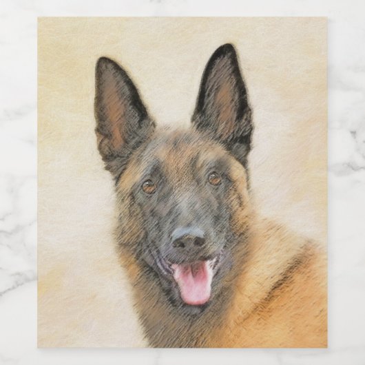 Belgische Malinoisschildering - Kute Original Dog  Wijn Etiket (Enkel label)