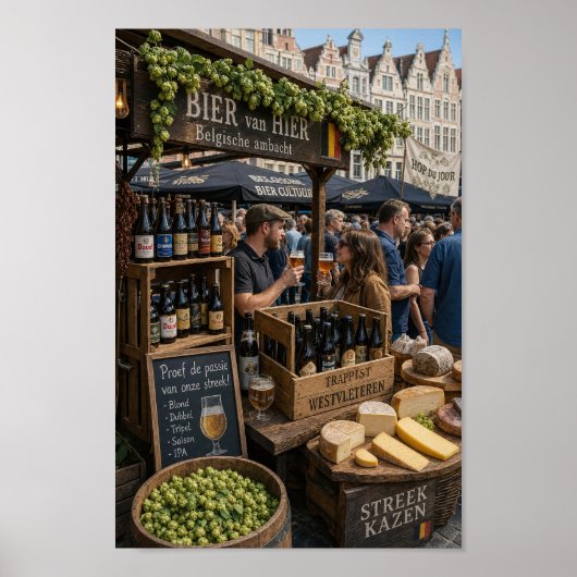 Belgische markt bierproeverij scene poster (Voorkant)
