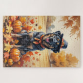 Belgische Mechelaar in herfstbladeren Thanksgiving Legpuzzel (Horizontaal)