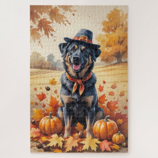 Belgische Mechelaar in herfstbladeren Thanksgiving Legpuzzel (Verticaal)