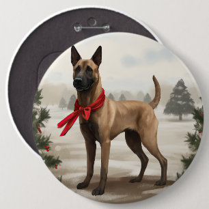 Belgische Mechelse Herder in Sneeuw Kerstmis Ronde Button 6,0 Cm