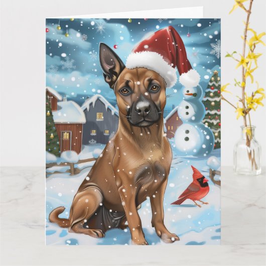 Belgische Mechelse Hond Winter Wonderland Kerstmis Kaart (Gele Bloem)