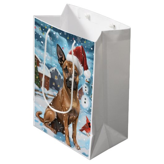 Belgische Mechelse Hond Winter Wonderland Kerstmis Medium Cadeauzakje (Voorkant Gekanteld)