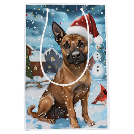 Belgische Mechelse Hond Winter Wonderland Kerstmis Medium Cadeauzakje (Voorkant)
