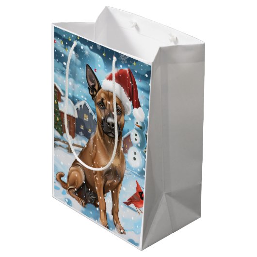 Belgische Mechelse Hond Winter Wonderland Kerstmis Medium Cadeauzakje (Achterkant Gekanteld)