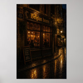 Belgische Nacht Kroeg Reflecties Poster