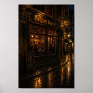 Belgische Nacht Kroeg Reflecties Poster