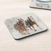 Belgische paardenploeg winterkerstscène bier onderzetter (Linkerzijde)