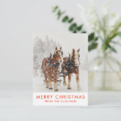 Belgische paardenploeg winterkerstscène briefkaart (Staand voorkant)
