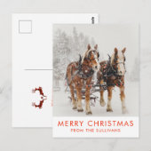Belgische paardenploeg winterkerstscène briefkaart (Voorkant / Achterkant)