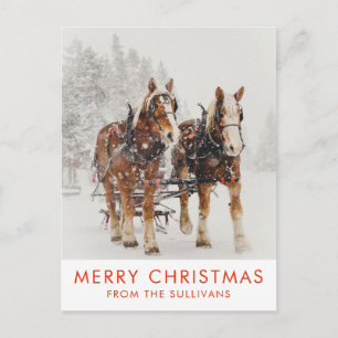 Belgische paardenploeg winterkerstscène briefkaart