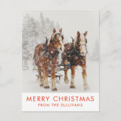 Belgische paardenploeg winterkerstscène briefkaart (Voorkant)