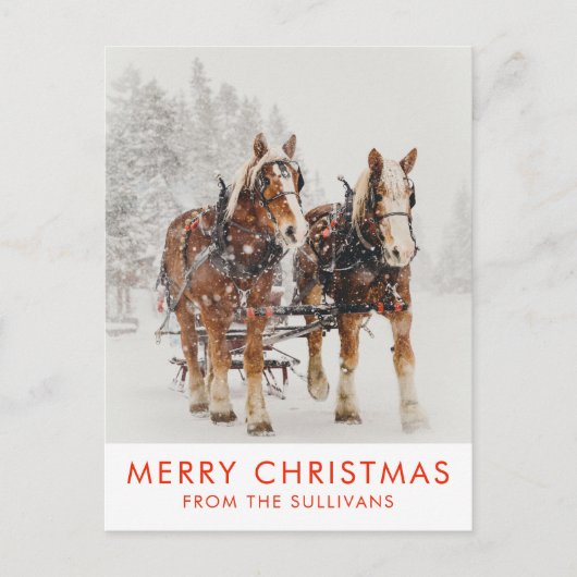 Belgische paardenploeg winterkerstscène briefkaart (Voorkant)