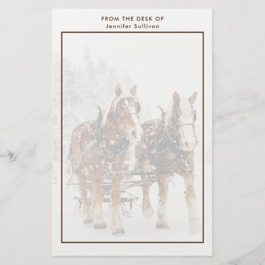 Belgische paardenploeg winterkerstscène briefpapier (Voorkant)