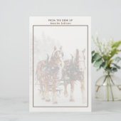 Belgische paardenploeg winterkerstscène briefpapier (Staand voorkant)