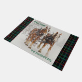 Belgische paardenploeg winterkerstscène deurmat (Schuin)