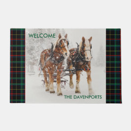 Belgische paardenploeg winterkerstscène deurmat