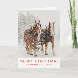 Belgische paardenploeg winterkerstscène kaart
