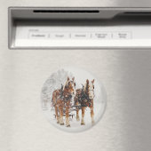 Belgische paardenploeg winterkerstscène magneet (Insitu (Vaatwasser))