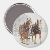 Belgische paardenploeg winterkerstscène magneet (Voorkant / Achterkant)