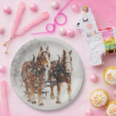 Belgische paardenploeg winterkerstscène papieren bordje (Feest)