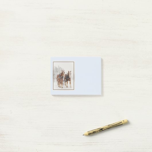 Belgische paardenploeg winterkerstscène post-it® notes (Op bureau)