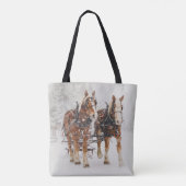 Belgische paardenploeg winterkerstscène tote bag (Achterkant)