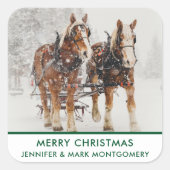 Belgische paardenploeg winterkerstscène vierkante sticker (Voorkant)