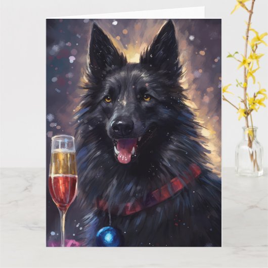 Belgische Schaapshond Nieuwjaar Kaart (Gele Bloem)