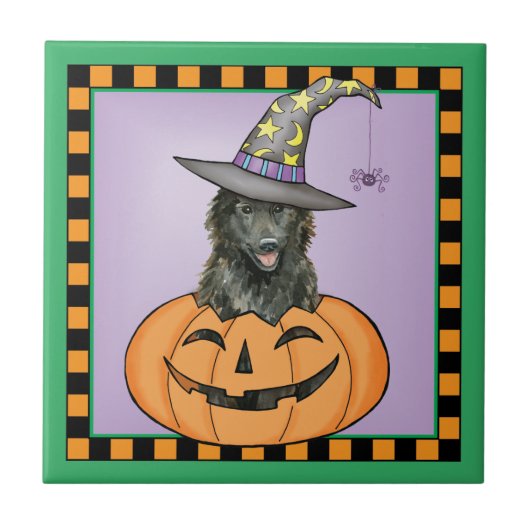 Belgische Sheepdog Halloween Tegeltje (Voorkant)