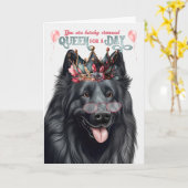 Belgische Sheepdog Queen voor Dag Grappige Verjaar Kaart (Gele Bloem)